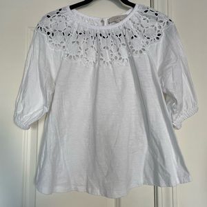 Loft White Eyelet Yoke Tee Shirt